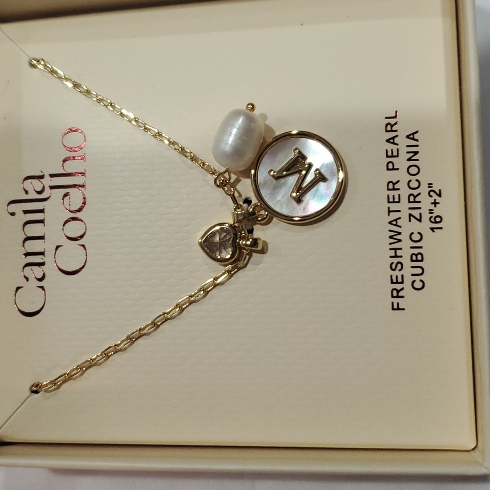 Camila Coelho Gold Freshwater Pearl 'M' Initial Necklace